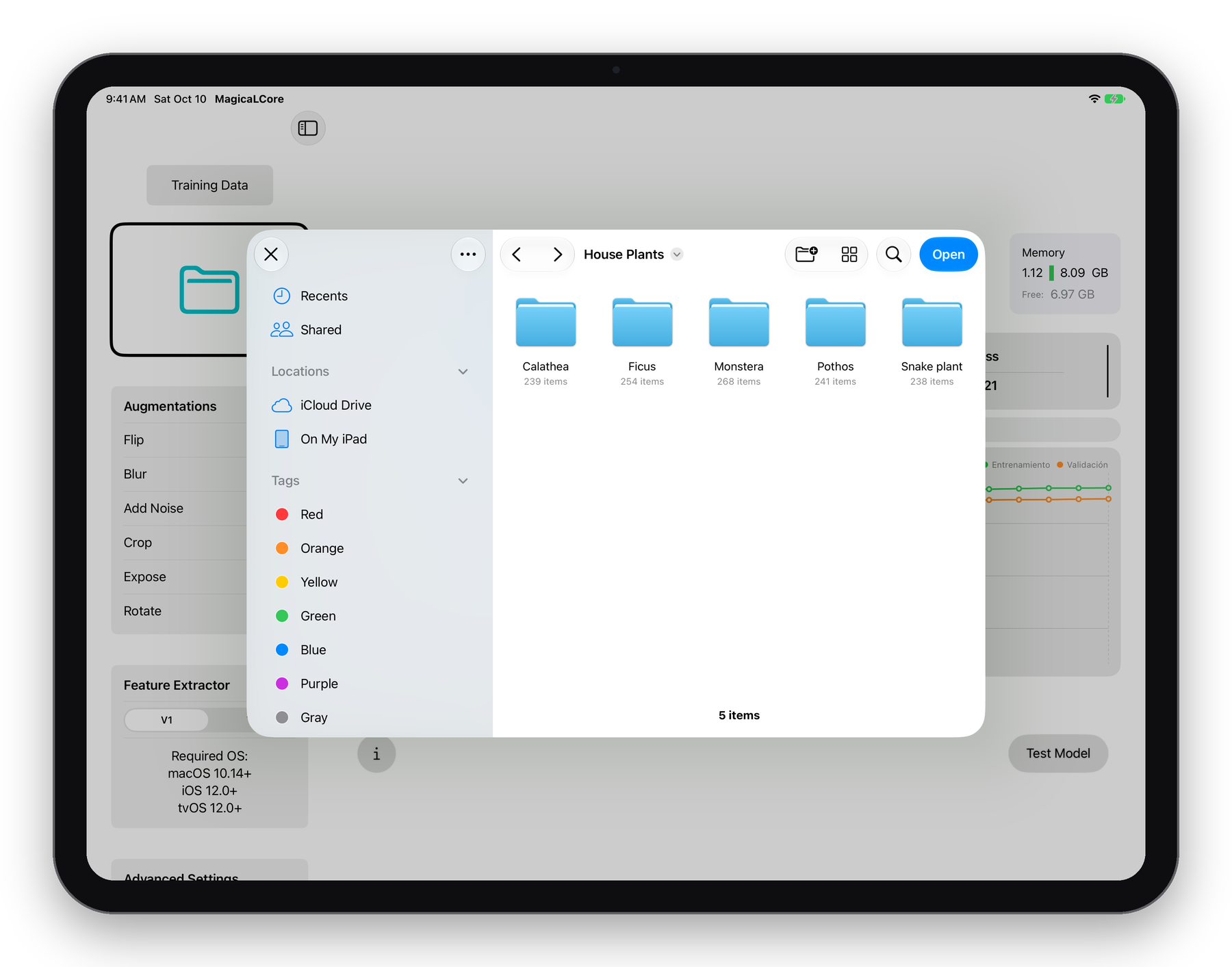 Importing a dataset folder with five class folders in MagicaLCore