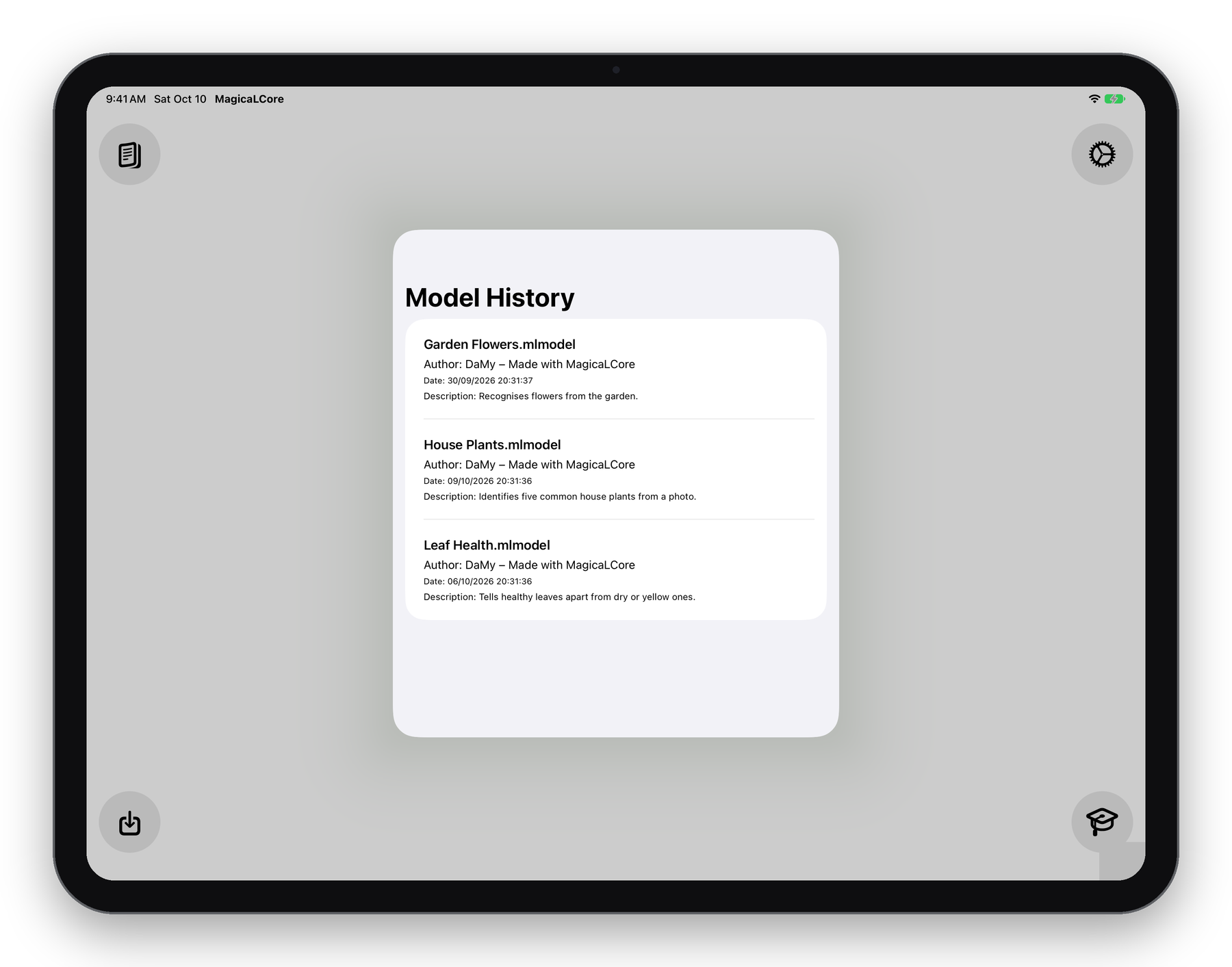 Model History in MagicaLCore with three trained models
